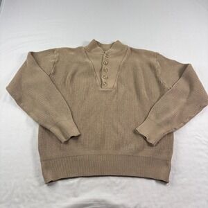 Vintage LL Bean Sweater Men M Short Brown Pullover Stretch Fisherman Chunky Knit